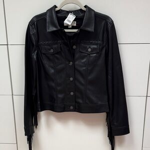 Idyllwind Black Faux Leather Jacket with Fringe